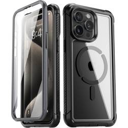 Poetic Guardian MagPro Case for iPhone 15 Pro Max 6.7 Inch,[Compatible with MagSafe][20 FT Mil-Grade Drop Tested] Full-Body Shockproof Rugged Clear Cover with Built-in Screen Protector, Black/Clear